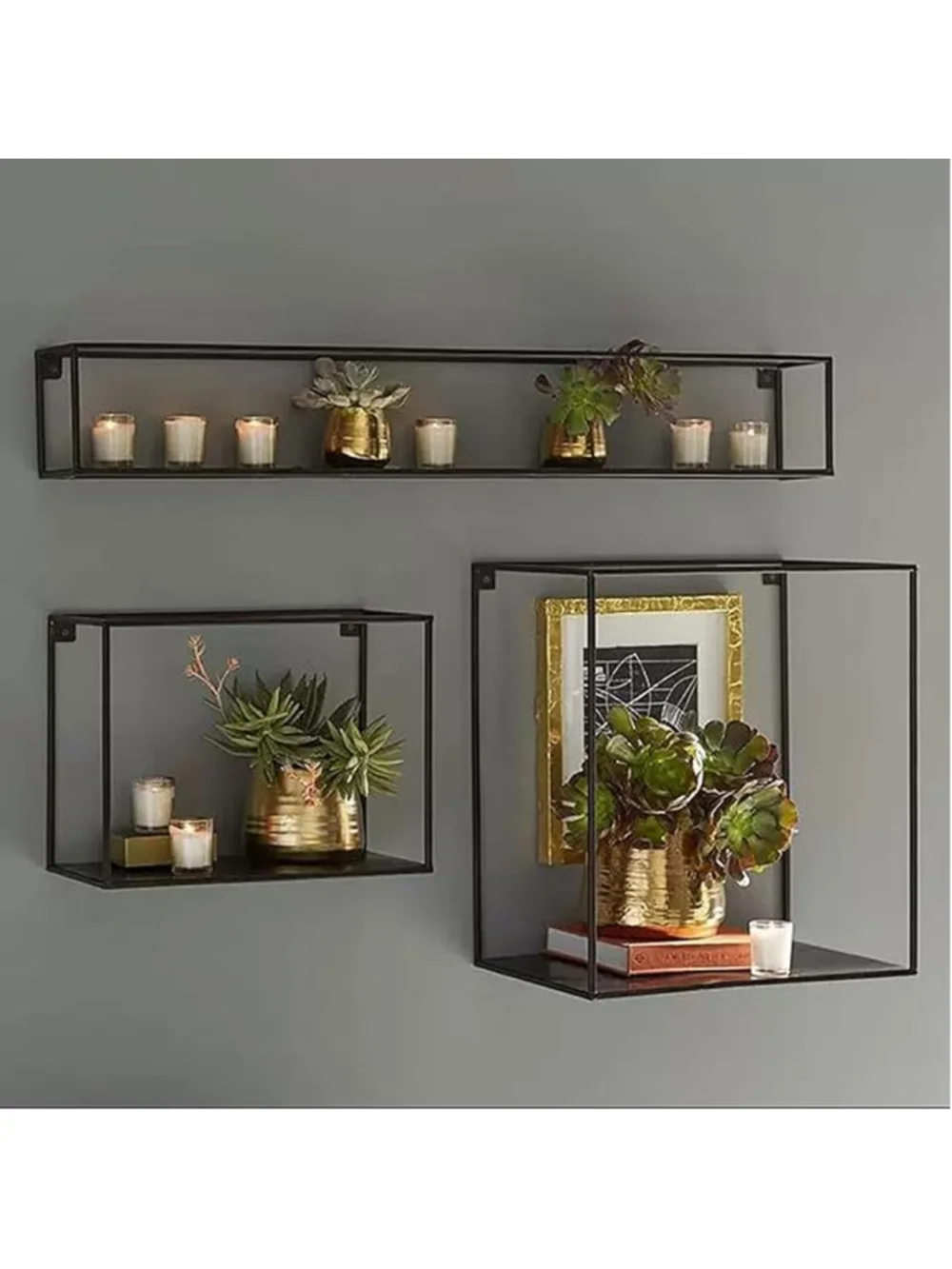 3 Piece Iron Bracket Shelf Black Metal Wall Display Shelves